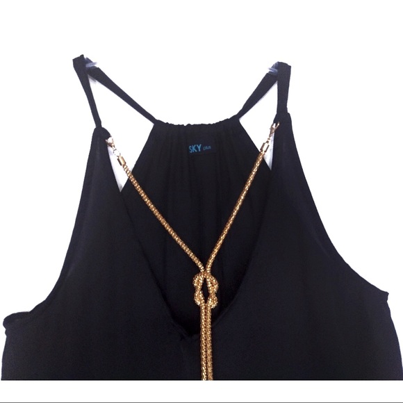 NEW Black Satin Spaghetti Strap Top+Gold Necklace - Picture 5 of 8